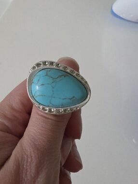 Lia Sophia Turquoise Teardrop Statement Ring with Silver Accents